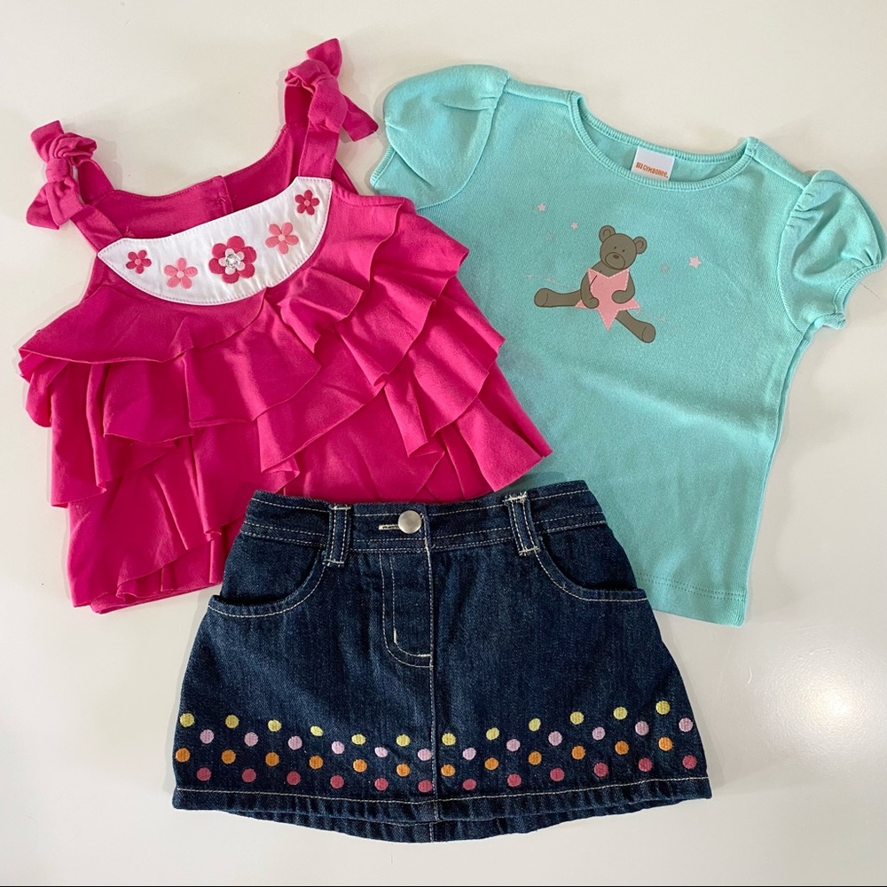 NWT Gymboree Girls Sz 12-18 mos Bundle Shirt Tank Top Lined Denim Skirt 3 pc New